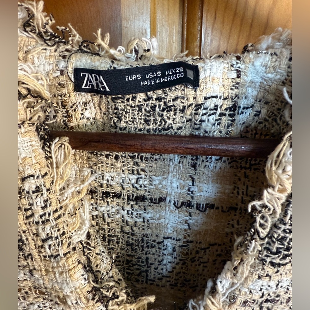 Zara Beige Plaid Tweed Tunic Mini Dress with faux Leather Pockets - Picture 9 of 9